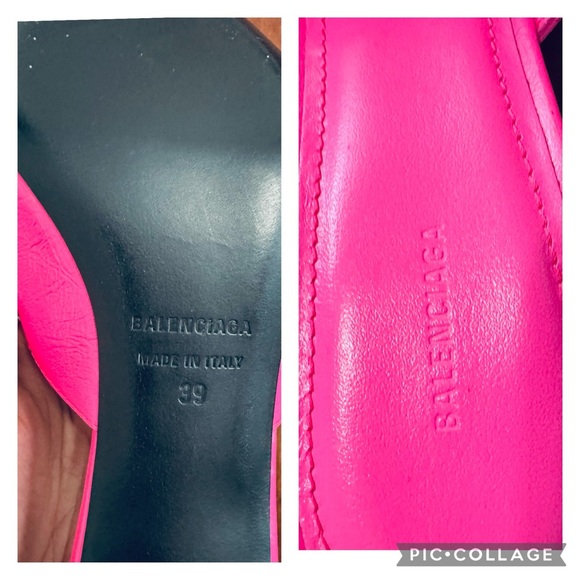 Final price Balenciaga Cagole leather pointed toe mule fluopink heels sandals 9 - Picture 6 of 12